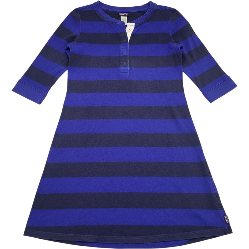 Patagonia Womens Organic Cotton Striped Rugby Henley Dress Blue Navy Medium M